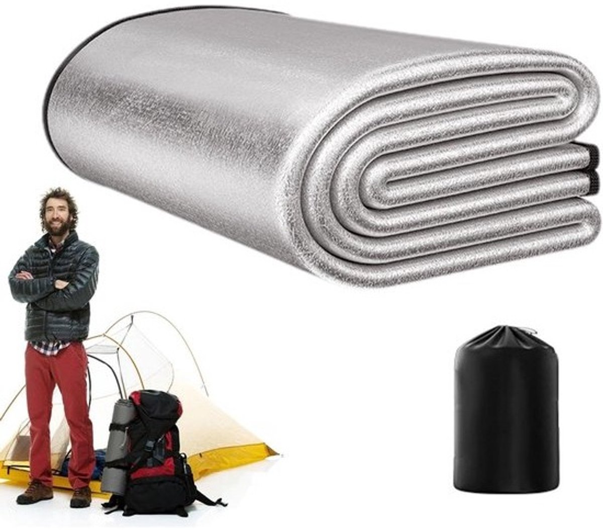 Kampeer Mat - Slaapmat Isolatie - Buiten Ontspannen - Dubbelzijdig Aluminiumfolie - 200x200cm - zilver