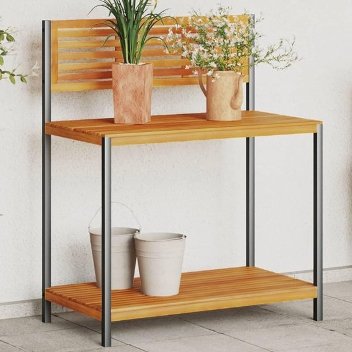 Tuinwerktafel - Planten tafel - Planten verzorgen - Acaciahout en staal - 150 kg draaglast - Bruin
