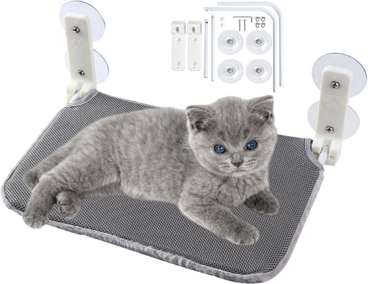 Hangmat voor Katten met Raamhouder, Stevig en Duurzaam, Vouwbaar, Ideaal voor Grote Katten en Comfortabele Rustplek