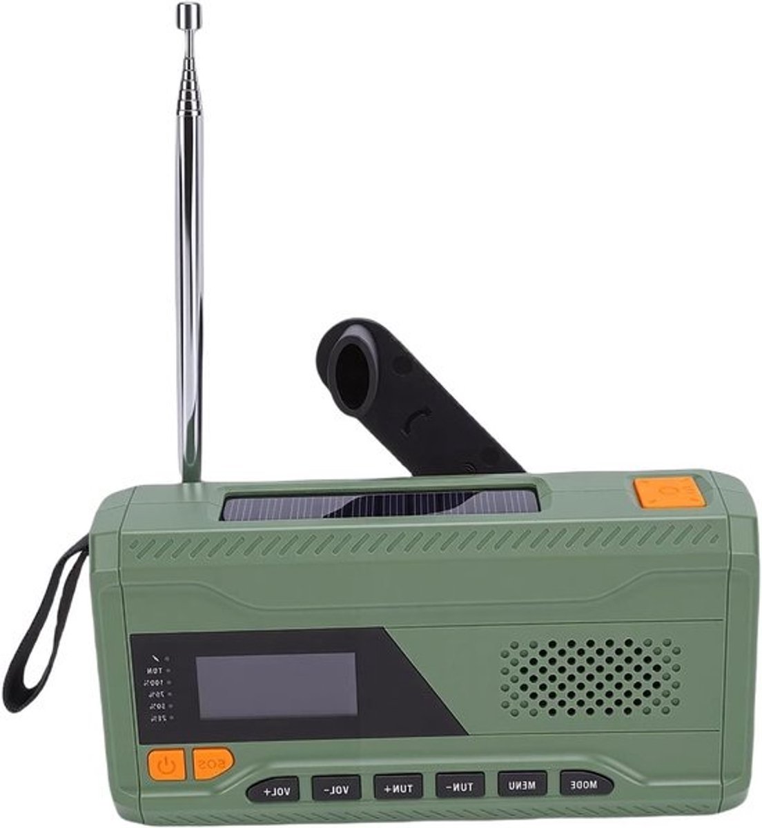 Noodradio met Handslinger - Draagbare Radio Outdoor Radio - Kamperen en Noodsituaties - Meerdere Oplaadmethoden - 150x75x40mm - Groen