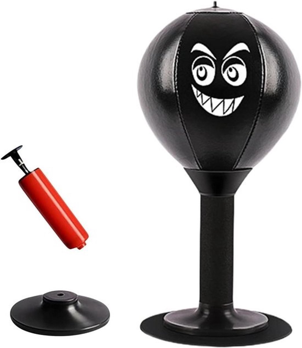 Desktop Bokszak - Stressbal Boksbal - Stress Verminderen - Met Zuignap - 10 cm Hoog - Zwart