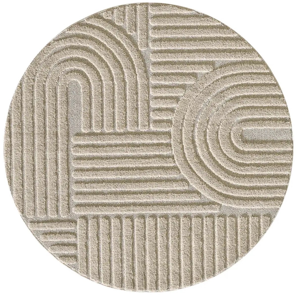 Dutch XXL Rond Japandi Vloerkleed | Tapijt | Art | Geometrisch | Beige | 160x160 cm