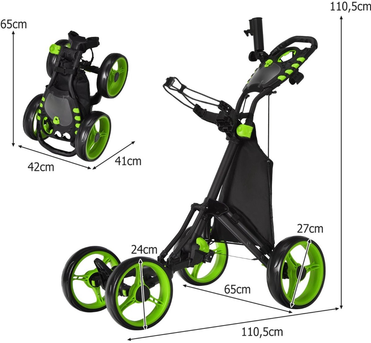 SureDeal® - Golf - Wiel Golftrolley Opvouwbare - Parapluhouder Teehouder - Opbergtas - 110,5x65x110,5 cm - Naturel