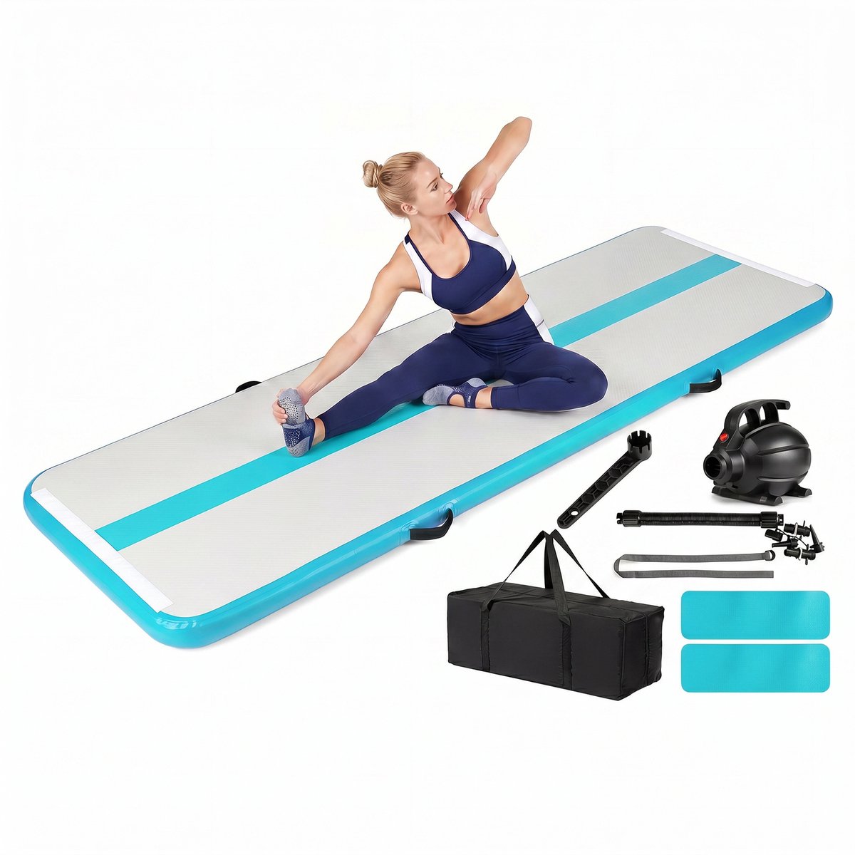 SureDeal® - Yogamatt - Opblaasbare Gymmat Draagbare - Elektrische Luchtpomp Multifunctionele - Draagtas - 297x98x11 cm - Groen