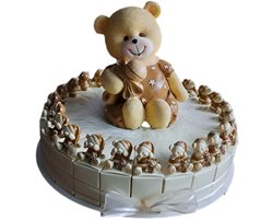 Traktatie taart - Babyshower - geboorte - verjaardags traktatie met beertjes en spaarpot - 24 doosjes creme doosjes doopsuiker
