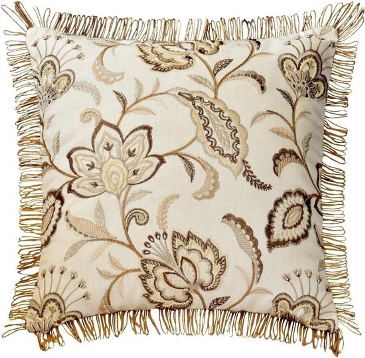 Kussensloop Linnen - Kussenhoes Decoratief - Woonkamer Verfraaien - Handgemaakt Borduurwerk - 40 x 40 cm - Beige