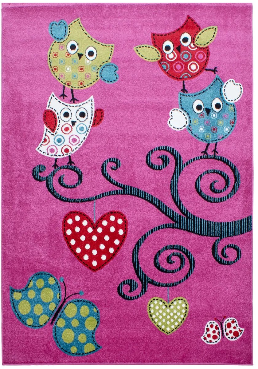 Dutch XXL Kindervloerkleed | Tapijt | Kids | Uilen | Roze | 160x230 cm