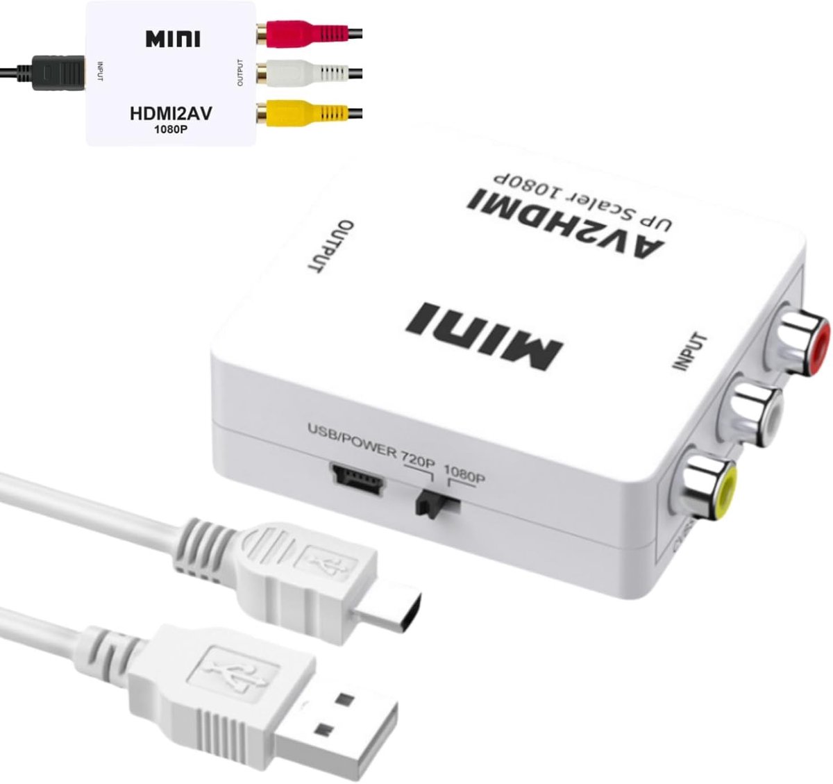 HDMI naar RCA Multimedia Adapter 720p/1080p 60Hz met Micro USB Kabel voor TV, Monitor en Projector