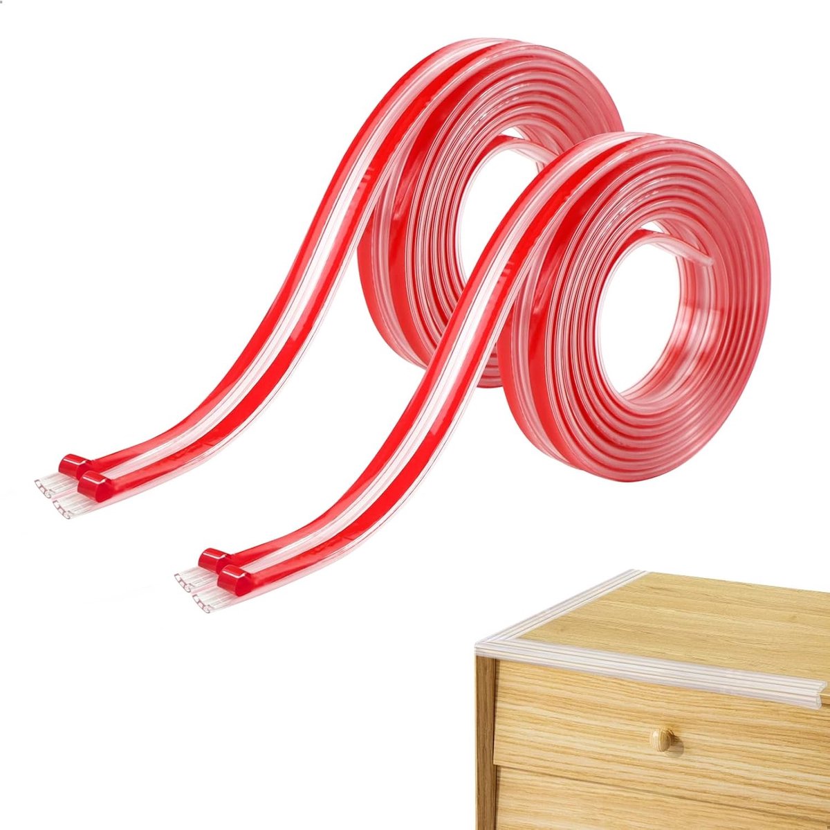 Set van 2 Zelfklevende Hoekbescherming voor Tafelranden, Anti-Collisie Strips, Veiligheidsbescherming voor Kinderen, Geschikt voor Diverse Meubels, PVC, 2 m, Transparant