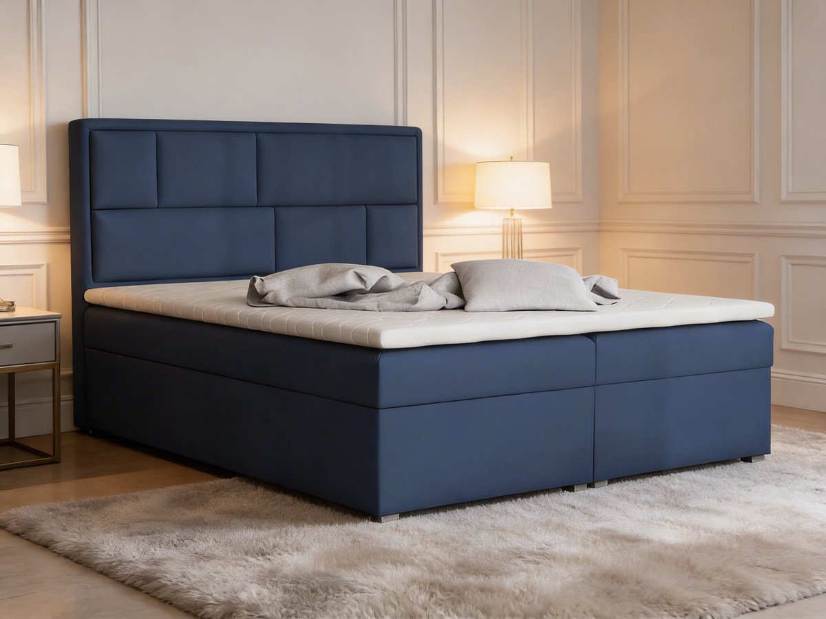 Novalux Boxspring Navy Blue – Koningstijl – Luxe Donkerblauwe Boxspring – Modern Design Bed – Comfortabel Hotelbed