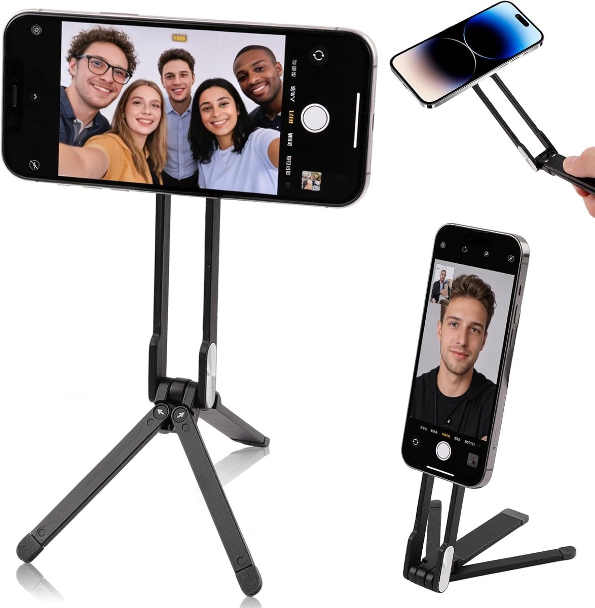 Draagbare mini tripod met carabiner voor smartphones, ideaal voor fotografie en videoproductie