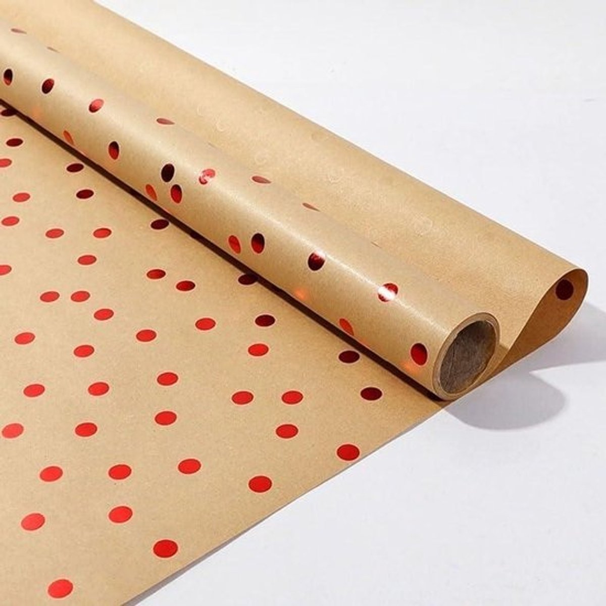 Inpakpapier Polka Dot - Cadeaupapier Rol - Geschenken Verpakken - Rood Metallic Stippen - 43 cm x 3 m