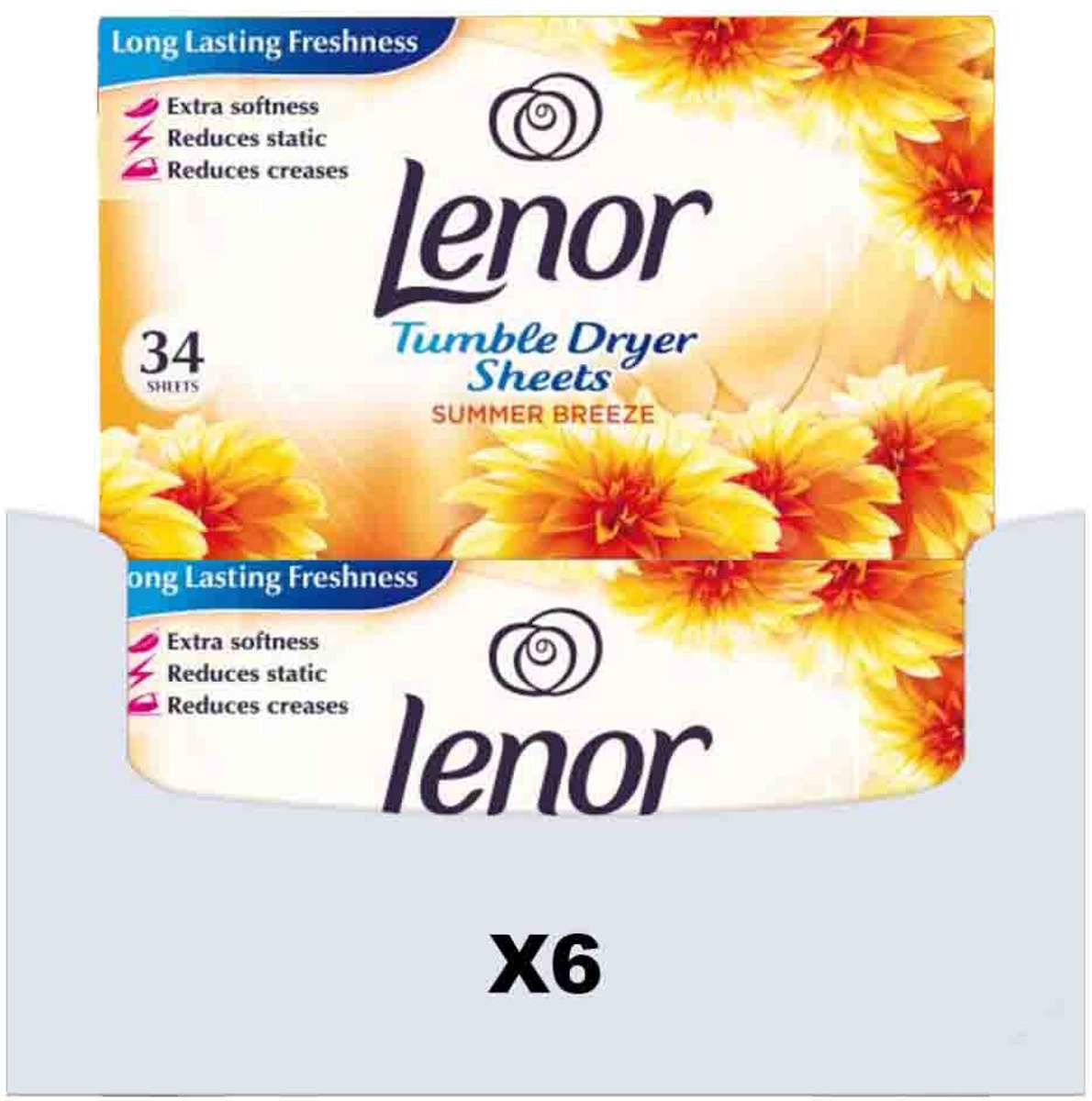 Lenor - Droogtrommeldoekjes Summer Breeze - 6 x 34 stuks - Voordeelverpakking