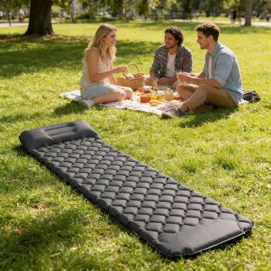 Kampeer Matras - Slaapmat Outdoor - Buiten Slapen - Zelfopblazend Systeem - 37x17x17 cm - Grijs van Merkloos — afbeelding 3
