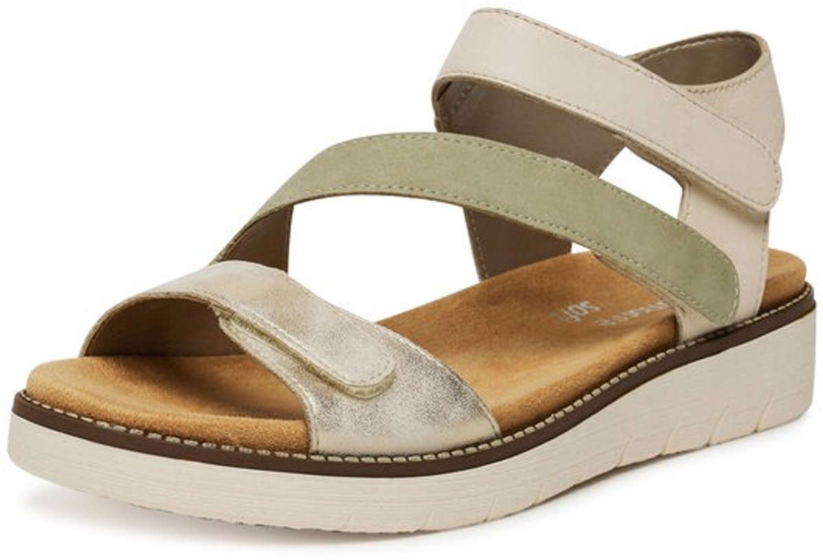 Remonte D2050-62 Sandalen Uitneembare zool klittenband beige zilver groen