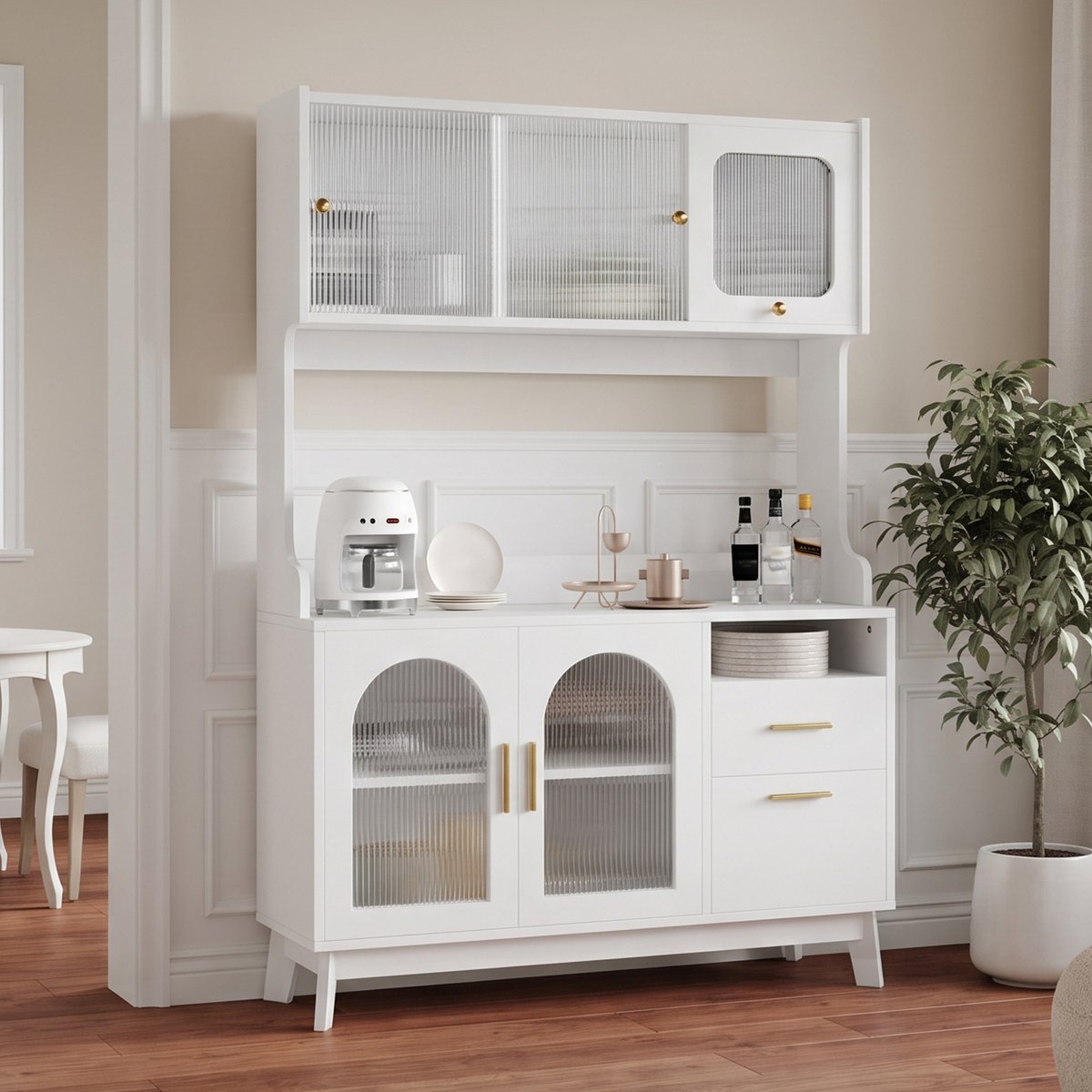 Clruro Dressoir - 120 x 40 x 178 cm - Stopcontact en USB-C/USB-A - Spaanplaat - Wit