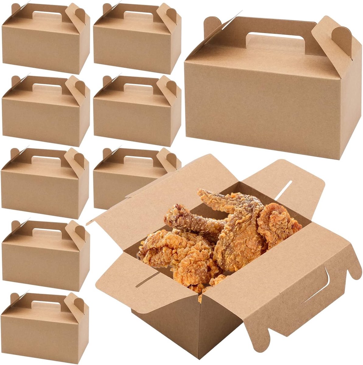 Kraft Papieren Dozen voor Voedsel met Handvat - Ideaal voor Taarten, Brownies en Snacks - 19 x 11 x 10 cm