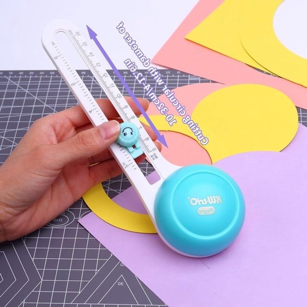 Cirkelvormige papiersnijder - Papier trimmer rond - DIY kaarten maken - 360 graden rotatie - 10-32 cm diameter - Wit
