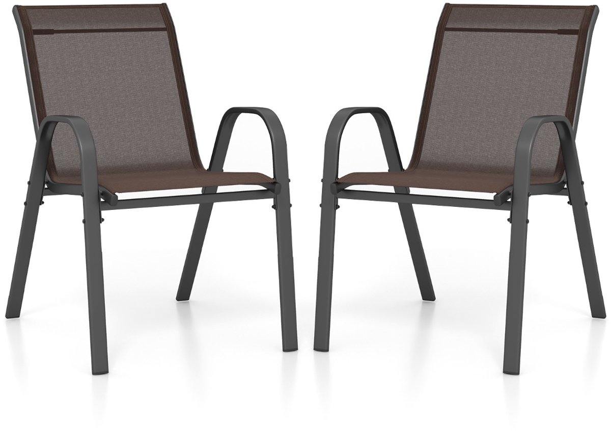 SureDeal® - Tuinmeubel - Terrasstoelen Stapelbare Metalen - Armleuningen Tuinstoel Ademende - 56x70x84 cm - Bruin