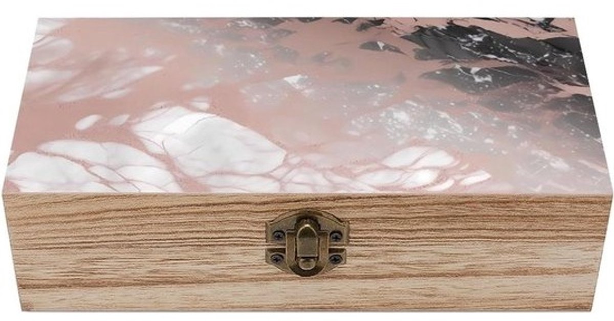 Houten Opbergdoos - Kist Organizer - Sieraden Opbergen - Marmer Rose Goud Look - 20x9x6 cm - Niet gespecificeerd