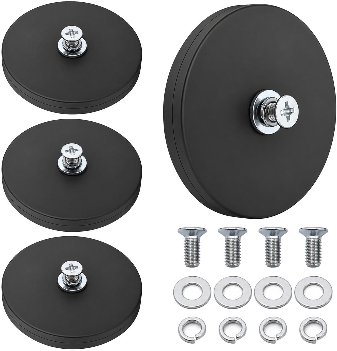 Schroefdraadmagneten - 43 mm neodymium met rubberen basis - Zwart