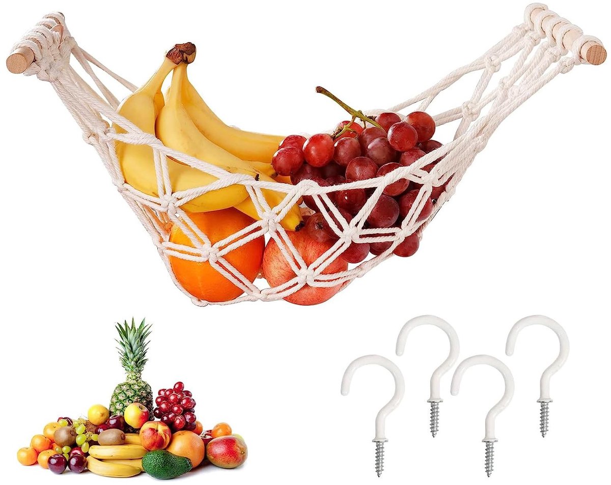 Macrame Fruit Hangmat - Katoenen Haken voor Keukenopslag