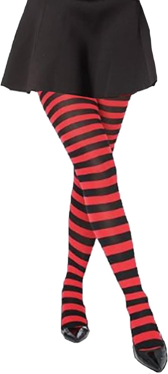Gestreepte Halloween Panty, Opaque Leggings voor Feestdagen, Comfortabele Dameskleding in Rood en Zwart