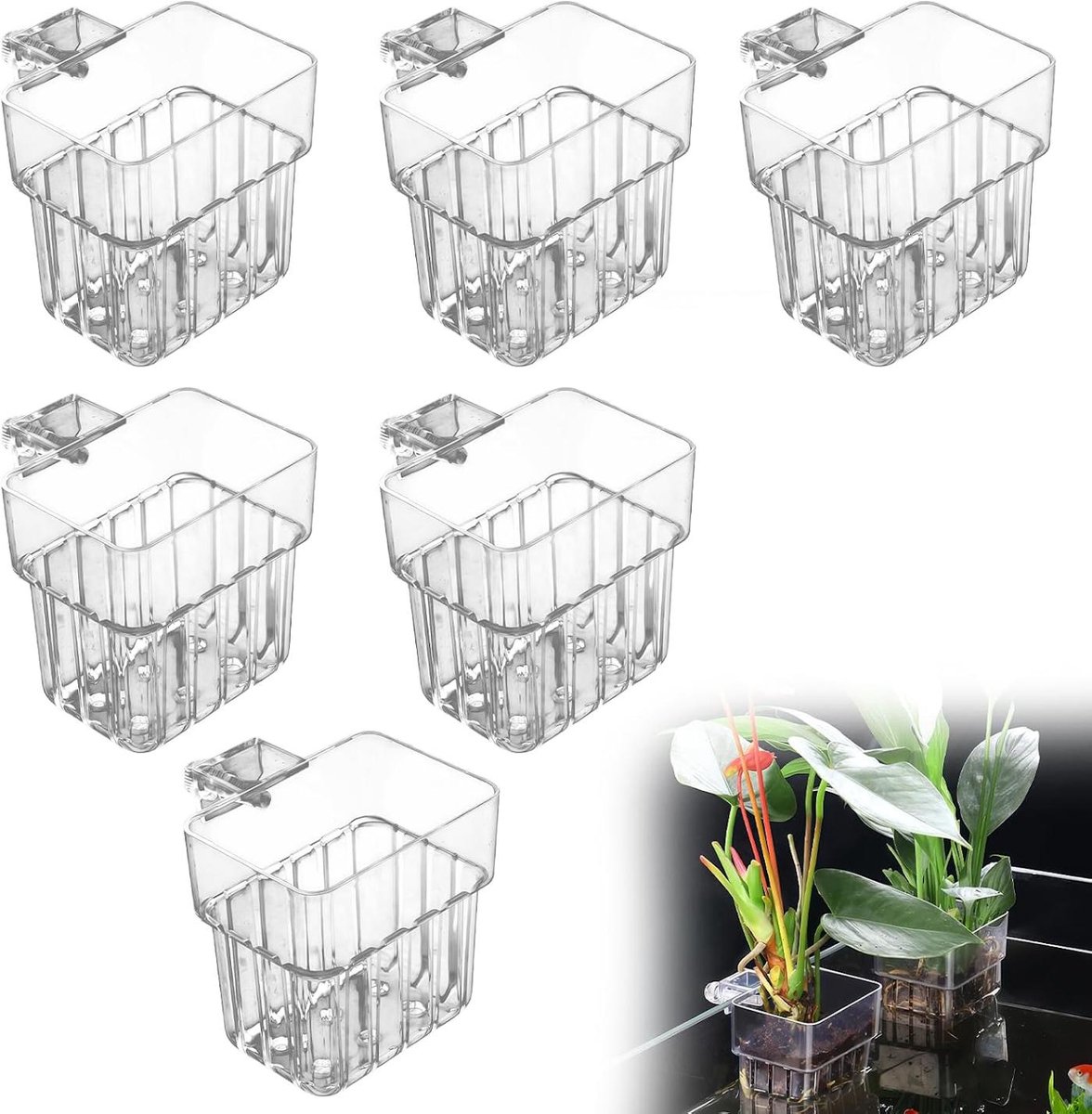 longziming - Set van 6 Aquarium Plantenhouders - Transparante Acryl Plantenstandaards voor Aquariumplanten - Hangende Plantenbakjes voor Waterplanten - Voor Aquaria en Aquaponics - Voor Plantenkweek