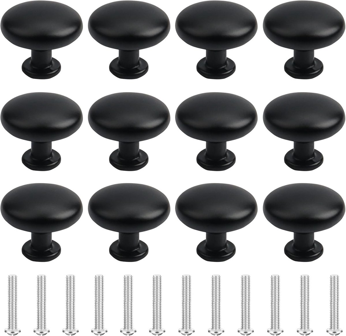 Set van 12 Zwarte Deurgrepen voor Keukenkasten, Ronde Kastknoppen, Modern Design en Gemakkelijk te Installeren