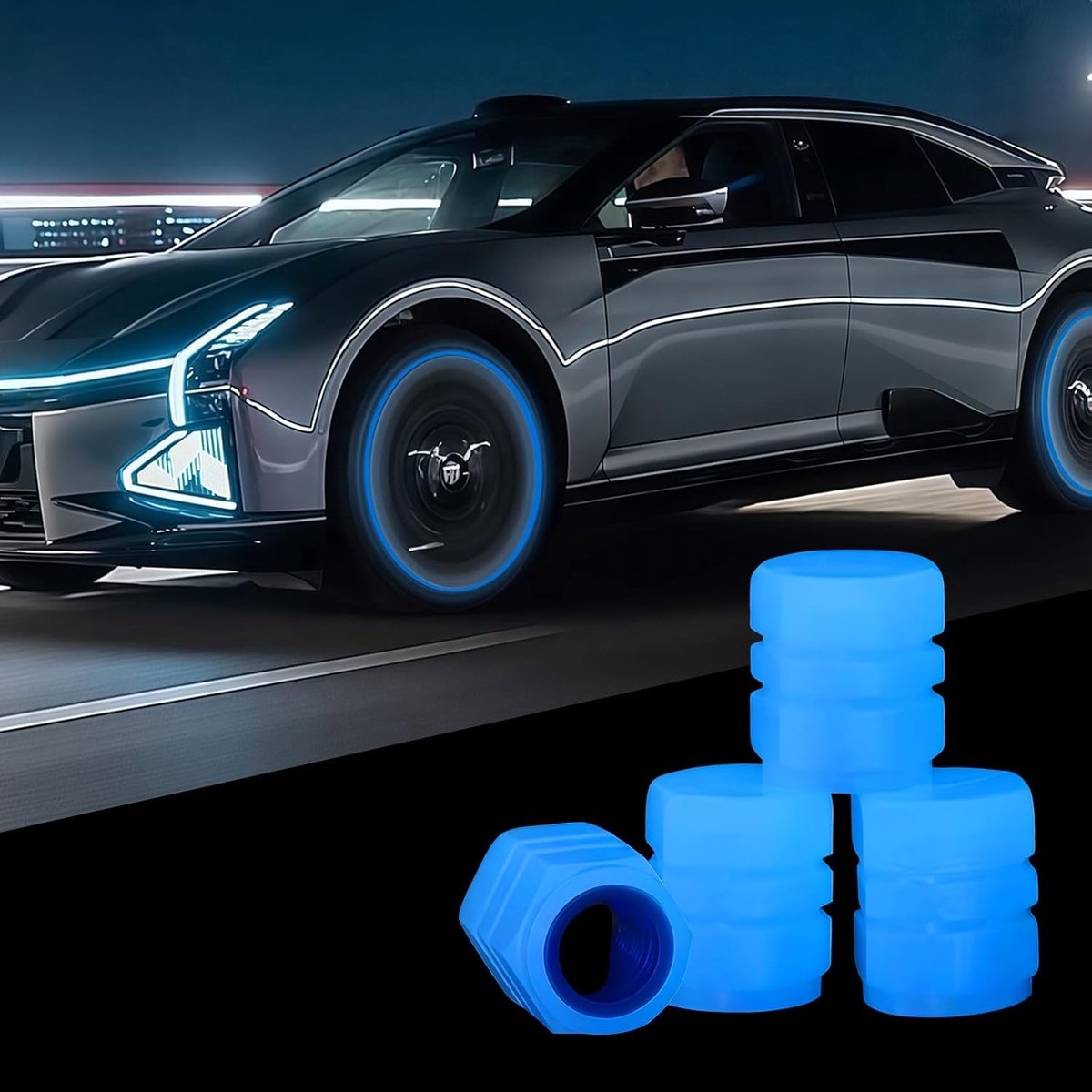 Set van 4 Universele Fluorescerende Ventieldoppen voor Fiets, Motor en Auto - Blauw, Ideaal voor Bandenventielen