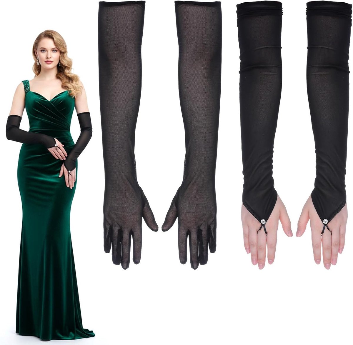 Elegante Lange Zwarte Handschoenen voor Vrouwen - Tulle en Mesh Stijlen voor Bruiloften, Opera's en Feestjes - Perfect voor Formele Gelegenheden