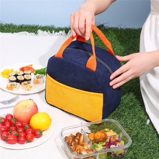 lunchtas-lunchtas koeltas- Draagbare Koeltas- Geïsoleerde Lunch Tas-lunchtas kinderen -lunchtas volwassenen- Geïsoleerde tas -Thermal Bag - Kleine Lunchkoeler- Unisex- Corduroy- Voor Picknicks, Kamperen, Werk, Het Dagelijks Leven-Groenachtig geel — afbeelding 3