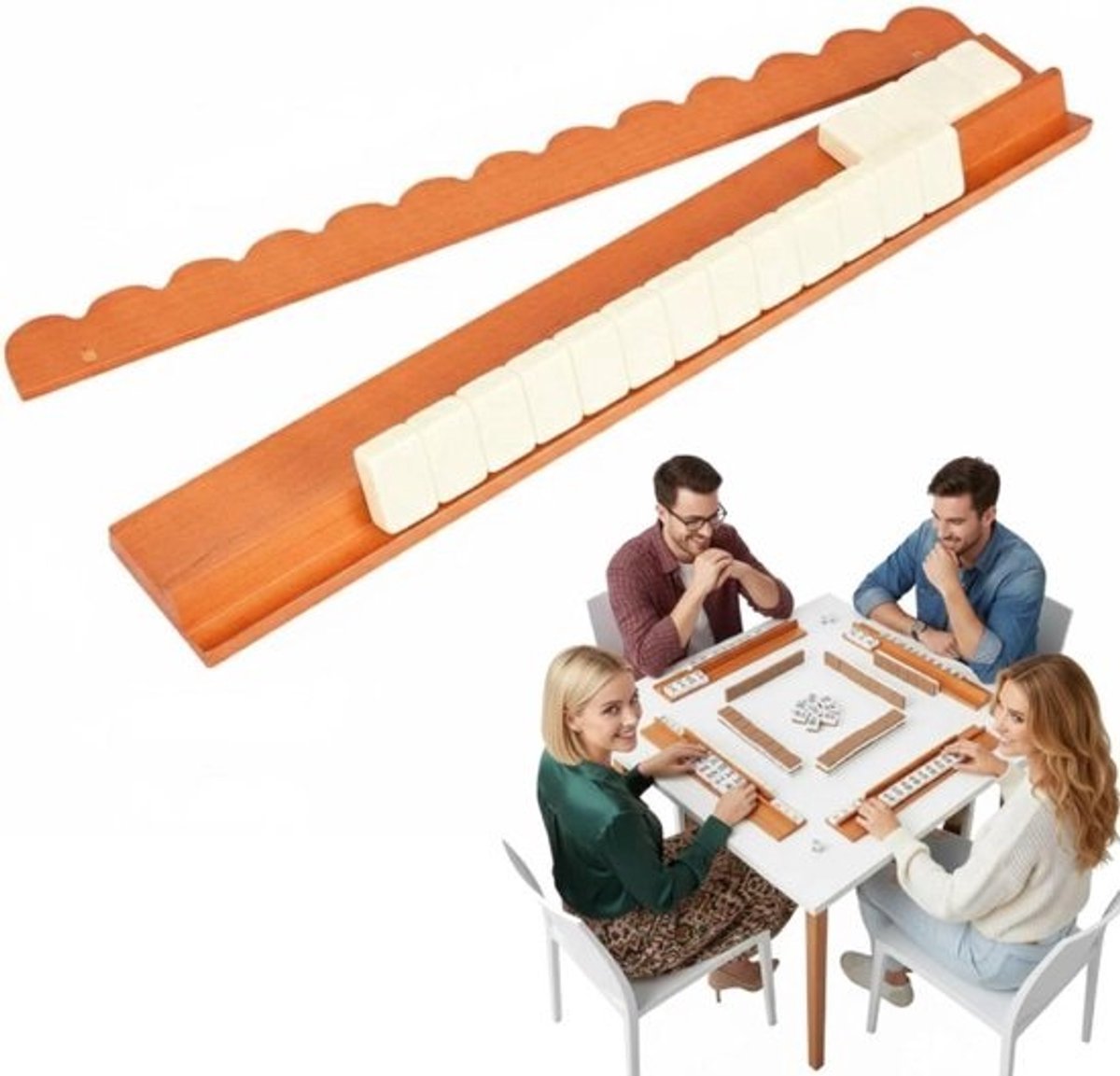 Mahjong Rekken - Mahjong Pushers - Spel Organiseren - Houten Vakmanschap - 43 cm - Oranje