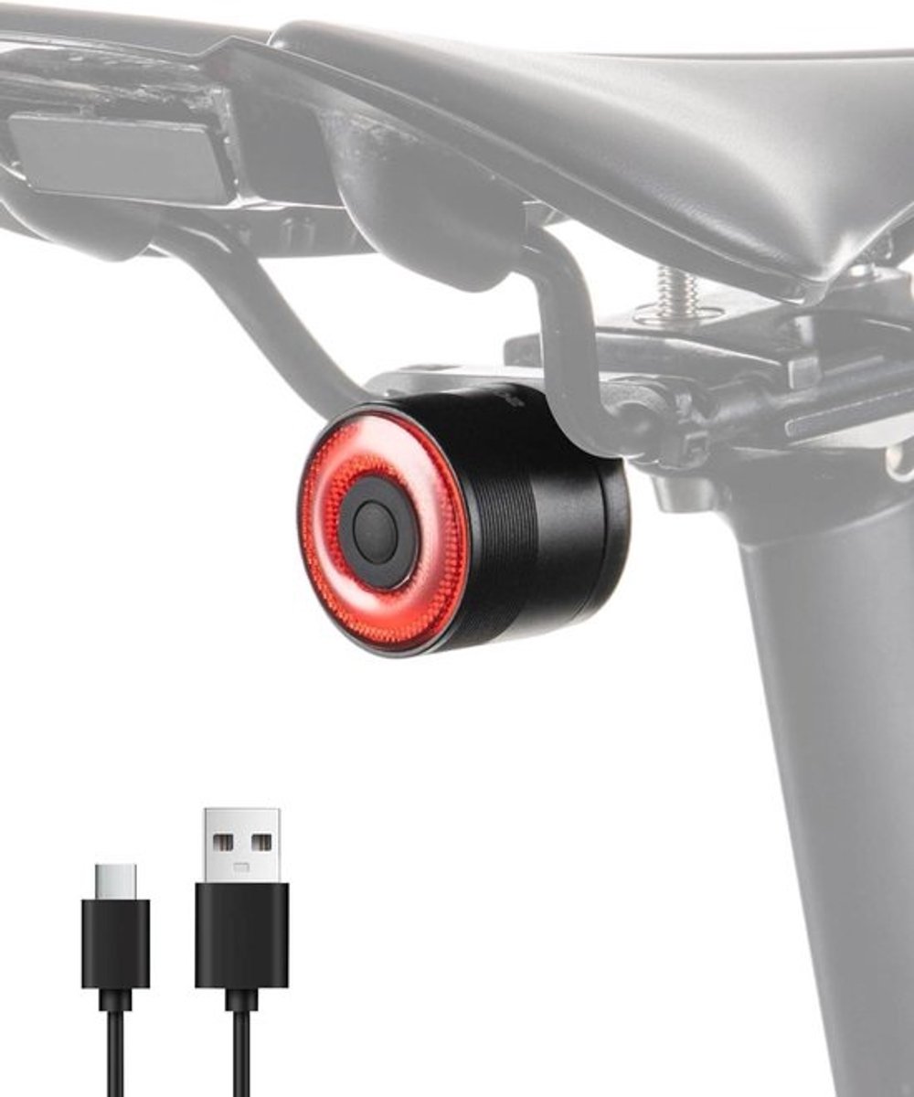 Fiets Achterlicht - Fietslamp Achter - Veilig Fietsen - Automatische Aan/Uit - 30 x 34 x 34 mm - Zwart