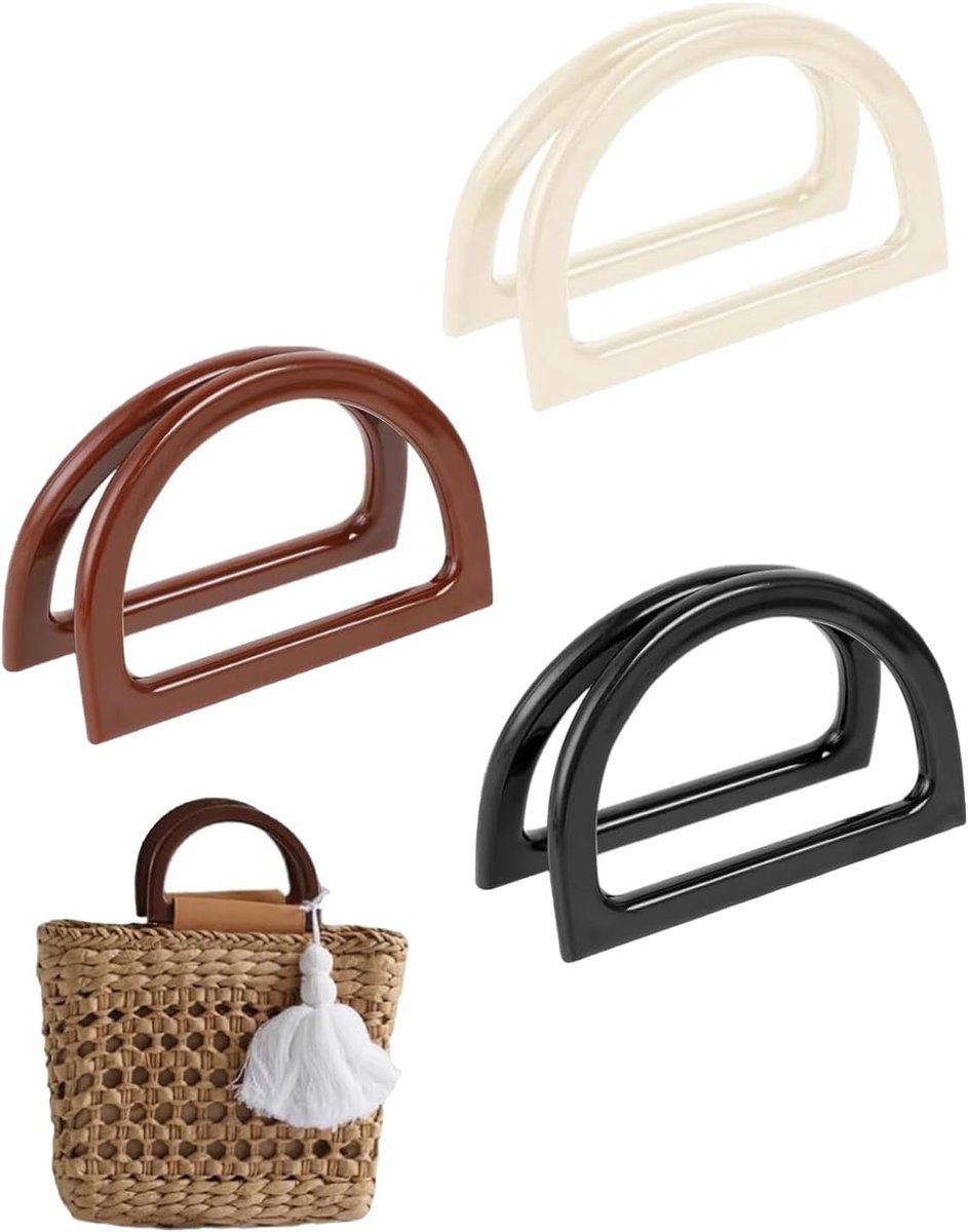 Gehaakte D-vormige zakgrepen, 3 paar vervangende handgrepen voor tassen, accessoires voor DIY tassen en haakprojecten