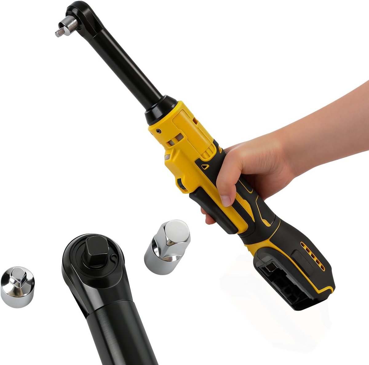 Draadloze Ratelsleutel 3/8" met Borstelloze Motor, 16cm Lange Verlengingsstang, 80N.m Koppel en LED Verlichting, Inclusief 1/2" en 1/4" Adapter voor Klussen en Onderhoud
