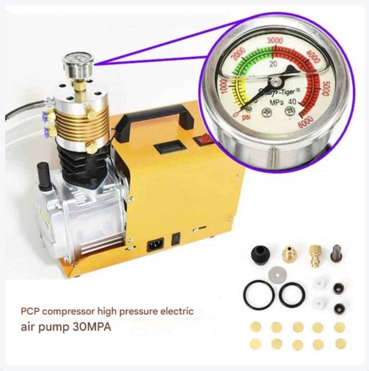 Hoge Druk Luchtpomp – Elektrische Luchtpomp – Compressor – Bandenpomp – PCP Opblazer – 300 Bar Druk – 1,8 kW Motor
