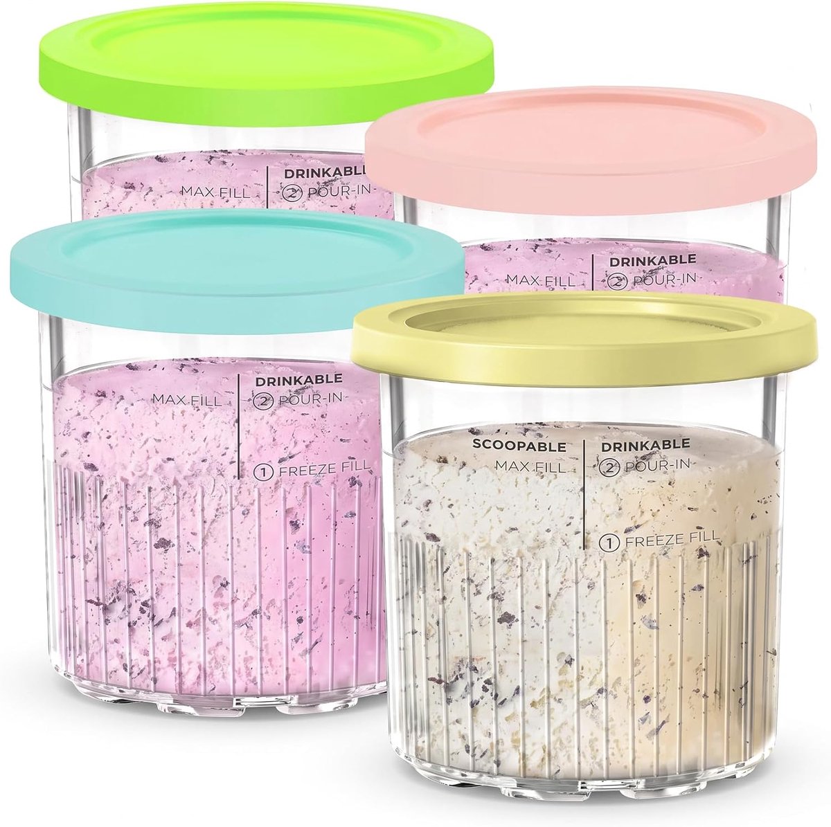 KZQ 4-delige ijsbakjes set 24oz met deksels - Lekvrij en herbruikbaar - Vier kleuren - Geschikt voor ijs en maaltijdbereiding - Multicolor