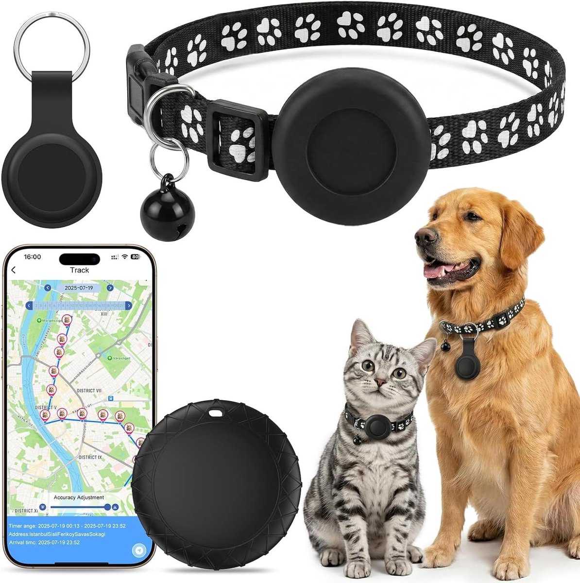 KZQ GPS tracker voor katten en kleine huisdieren - IP67 waterdicht - Zwart