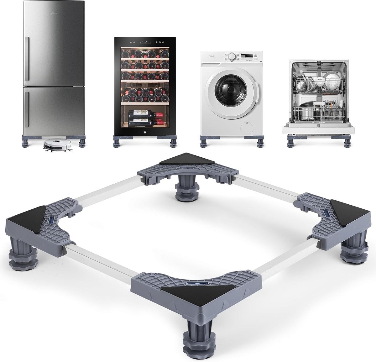 Verstelbare wasmachine standaard met 4 poten voor optimale stabiliteit en ondersteuning