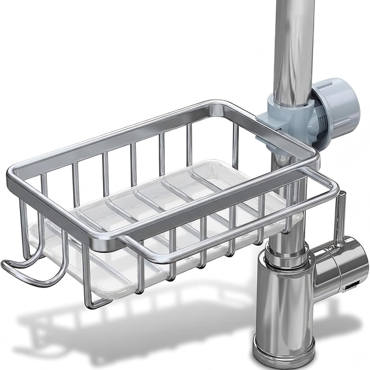 Keukenorganizer voor de Kraan van Ruimte-aluminium, Hangende Afvoerrack voor Spons, Keukensink Afvoerrack met Druipbak en Ruimtebesparend Ontwerp