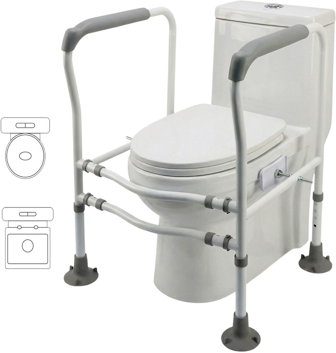 Toiletframe met Armsteunen - Verstelbare Toiletsteun - Hoogte en Breedte Verstelbaar - Tot 200 kg - Met Zuignappen - Montage Zonder Boren