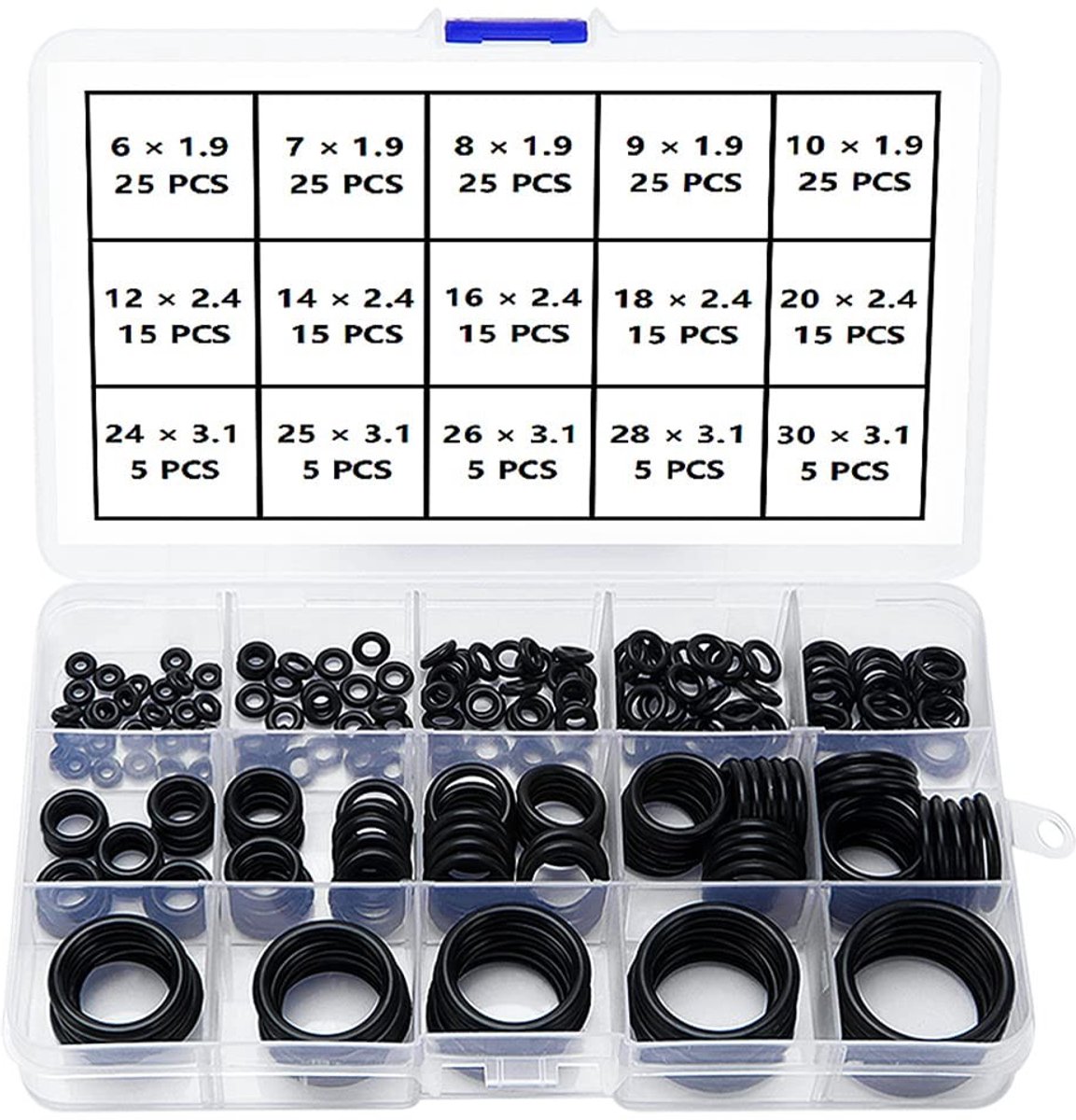 225 Stuks O-Ringen Assortiment Kit in 15 Maten, Nitril Rubber voor Tapwater, Loodgieter en Auto Reparatie