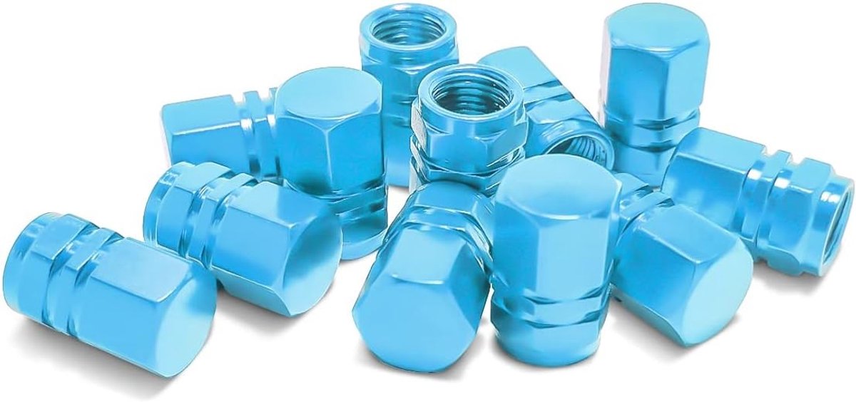 Hexagonale Ventieldop van Aluminium voor Wielen - Hexagonale Metaaldop in Sky Blue - Duurzame en Stijlvolle Ventildeksel voor Auto's en Fietsen