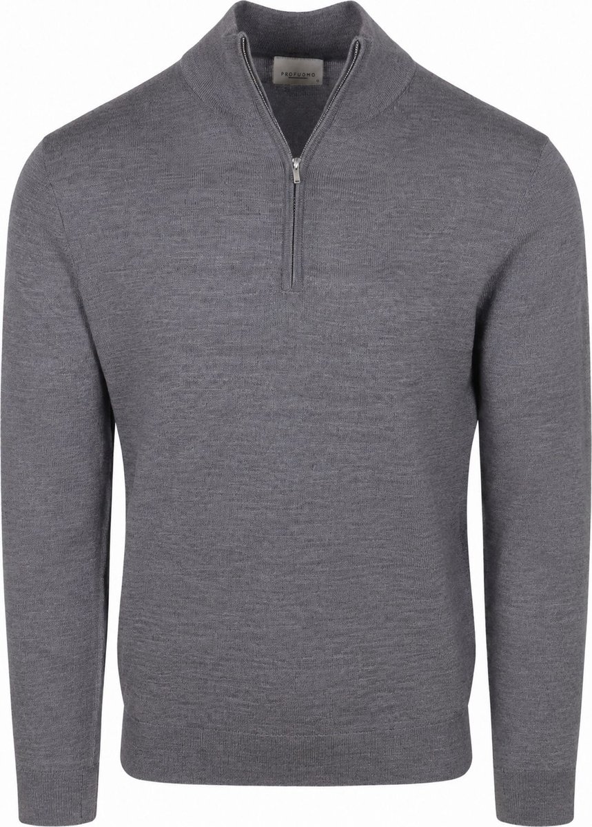 Profuomo Half Zip Pullover Merinowol Grijs - Maat L - Heren - Quarter zip