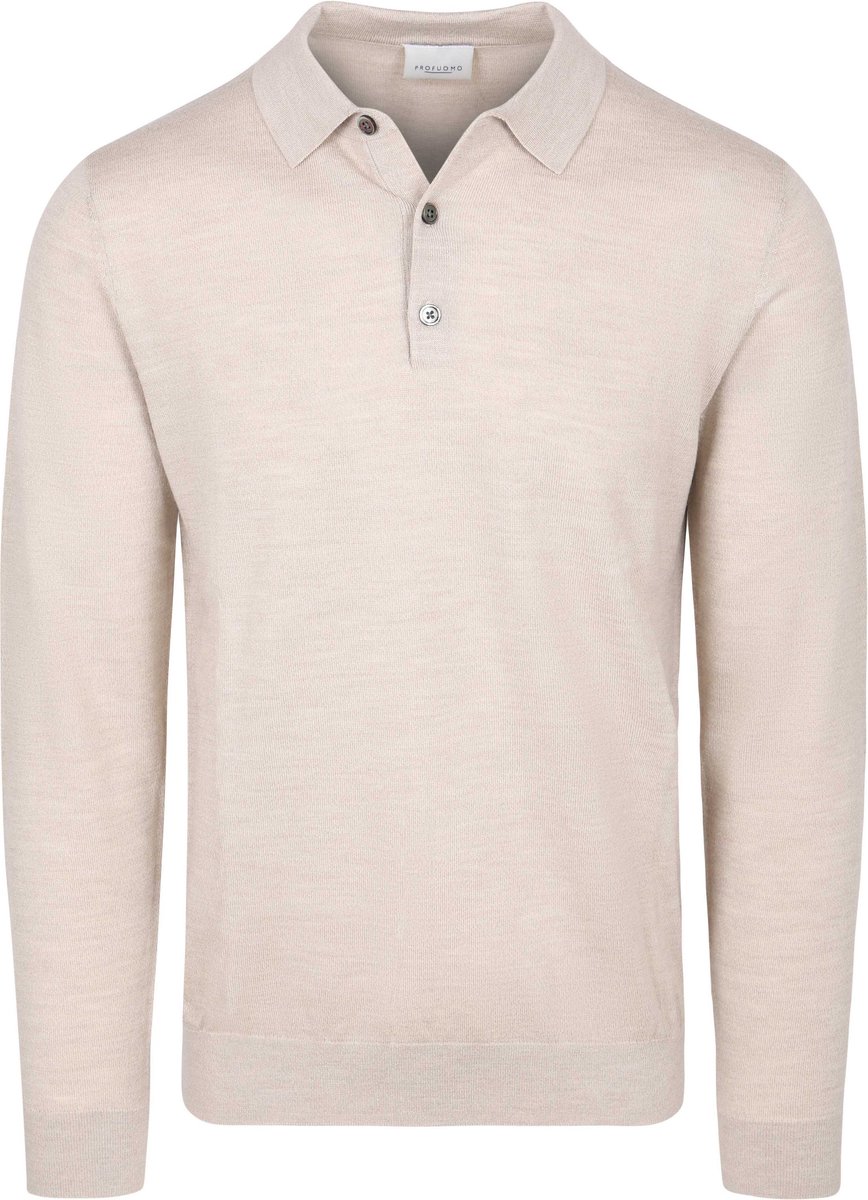 Profuomo Longsleeve Poloshirt Merinowol Beige - Maat XL - Heren - Pullover