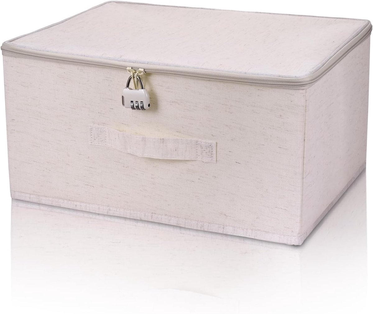 Veilige Opbergdoos met Slot, Lockable Box voor Kleding en Speelgoed, Opbergdoos met Stoffen Deksel (Wit, 40 x 30 cm)