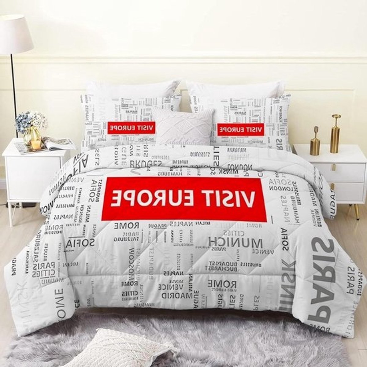 Eenpersoons Dekbed - Dekbed zonder overtrek - Comfortabel slapen - Vintage plaid patchwork - 135x200cm - Wit