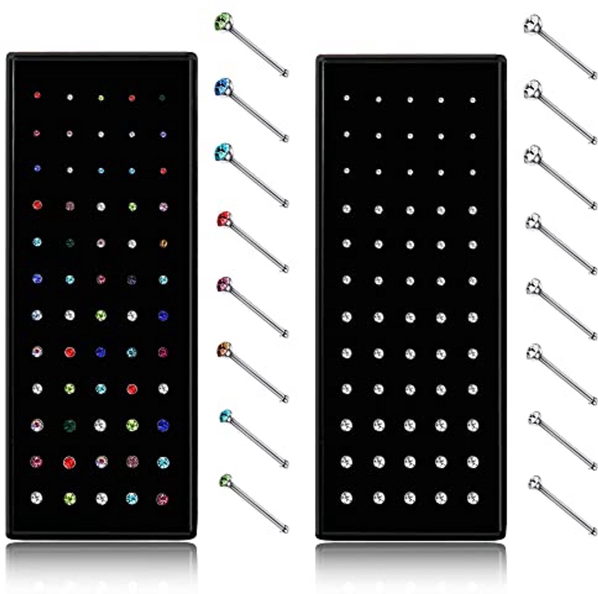 Neuspiercing Set 100-240 Stuks, 316L Roestvrij Staal, Neuspinnen L-vorm en Recht, 20G en 22G, Voor Dames en Heren