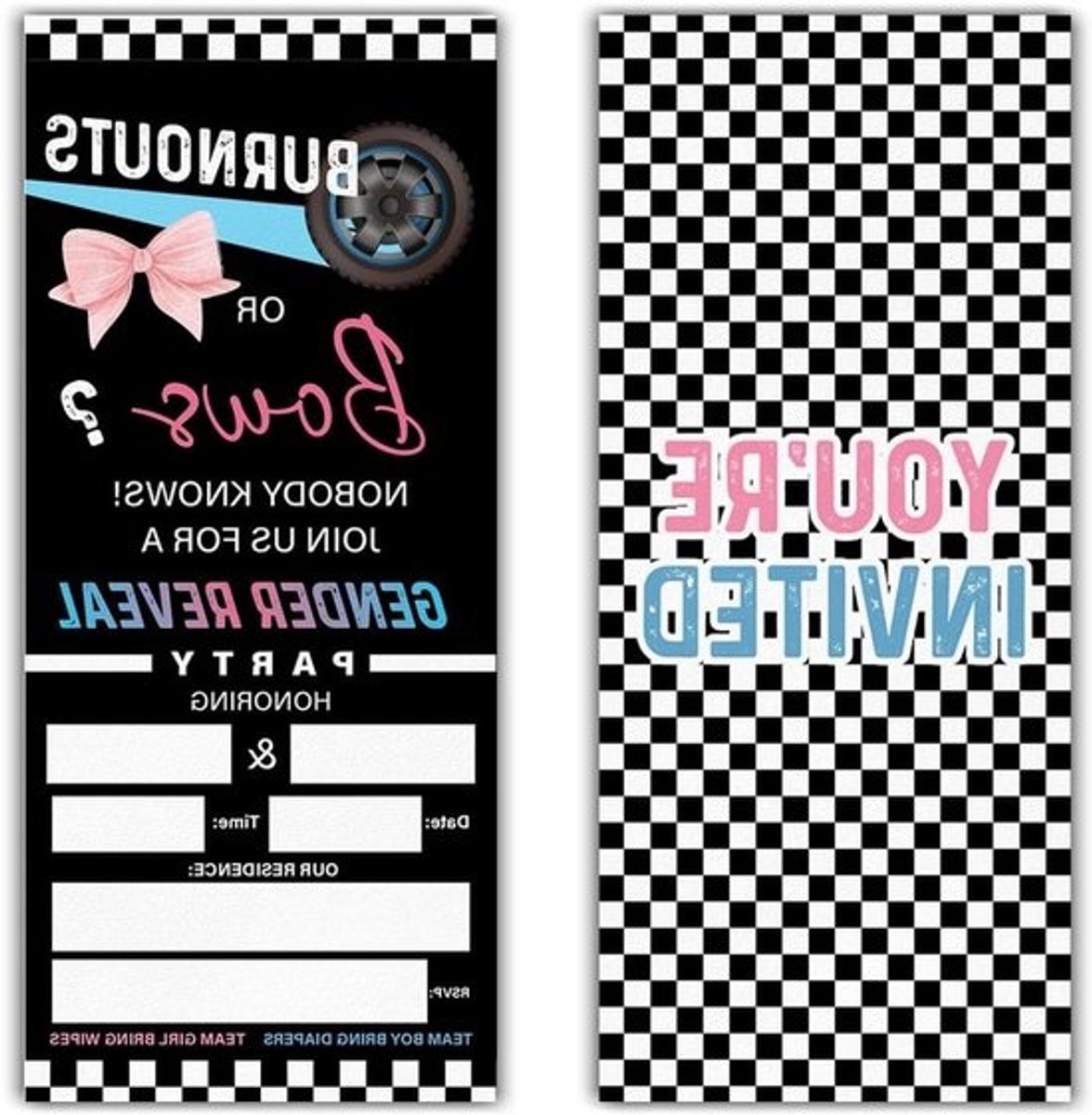 Gender Reveal Uitnodigingen - Feestkaarten Reveal Tickets - Feest Aankondigen - Dubbelzijdig Bedrukt - 20 Stuks - Meerkleurig